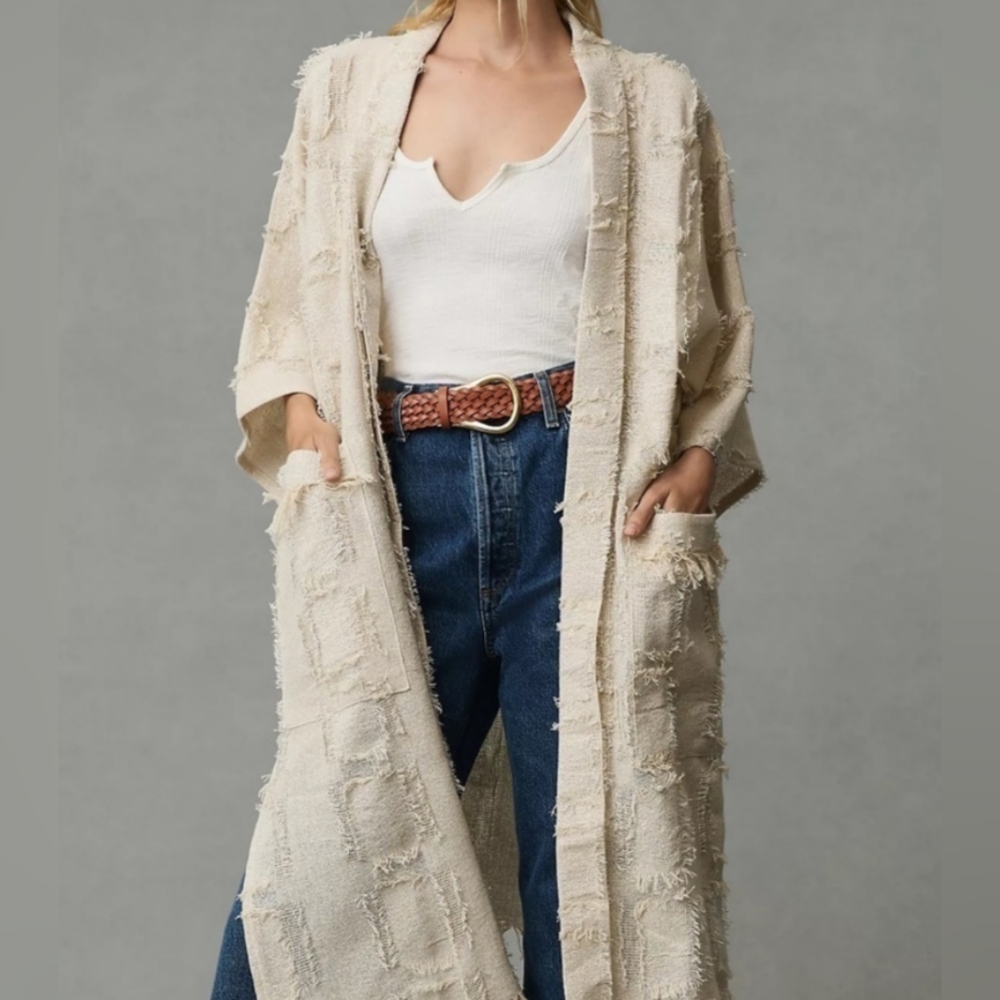 Anthropologie Fringed Open Kimono Cardigan One Size (All)